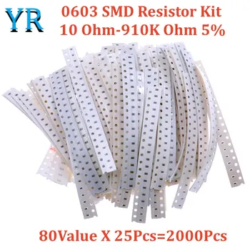 0603 SMD Rezistor Kit Asortate Kit 10 Ohm-910K Ohm 5% 80Value X 25Pcs=2000Pcs Eșantion Kit
