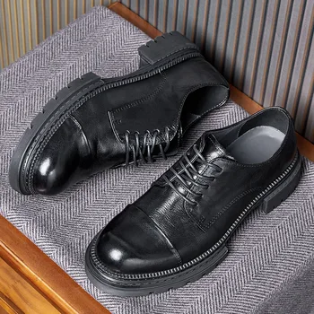 2024 Primavara Retro Mens Pantofi De Lux Din Piele Stil Britanic Designer Handmade Negru Social Formal Pantofi Oxfords Om