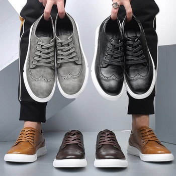 Bărbați de Mari Dimensiuni Pantofi din Piele Stil coreean Rotund Toe Dantela-up Culoare Solidă Bocanc de Pantofi Retro Adidasi Casual Chaussure Homme