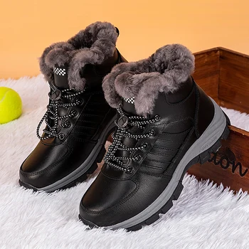 Iarna Barbati Cizme de pluș Cald Bărbați Cizme de Zapada Bărbați dantela-up Muncă în aer liber Pantofi Casual High top Negru Cizme de Zapada Barbati Pantofi de bumbac