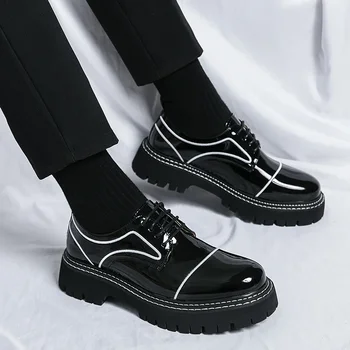 Primăvara Brand Italian Barbati Negru Lac din Piele Pantofi Barbati de Moda Rochie de Pantofi cu Talpă Moale Anti-alunecare Ridicate Formale Pantofi