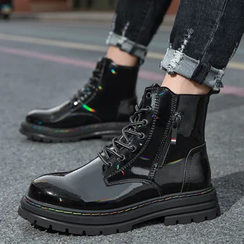 2023 Pantofi de Iarna pentru bărbați Dantela-up pentru Bărbați Glezna Cizme Platforma Toc Pătrat Casual Pantofi pentru Bărbați cu Fermoar Ață de Cusut Om Cizme