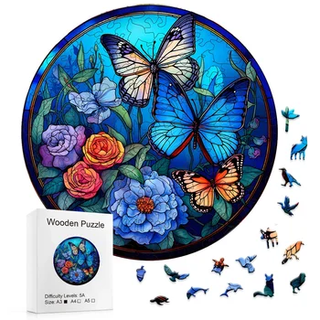 Fluture Albastru - Jucător Avansat Puzzle Din Lemn - Creative Multiple Forme Speciale, Creative Cadouri Pentru Copii, Cadouri De Ziua De Nastere