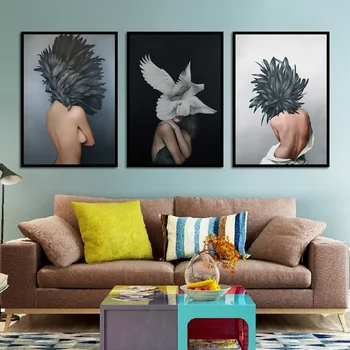 Modern Postere si Printuri de Flori Pene Femei de Imprimare Ulei Tablou Canvas Wall Art Imaginile pentru Camera de zi de Decorare Acasă