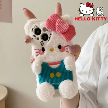 Sanrio Hello Kitty Drăguț Amuzant Blană Pufos Telefon Caz Pentru IPhone 11 12 13 14 15 Pro Max Fată De Desene Animate Capac De Pluș Caz De Protecție