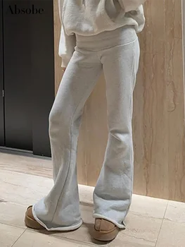 Absobe American Casual Pantaloni Flare Femei Joase Îmbinat Solid Slim Fleece Pantaloni Versatile Bunaciune De Moda De Iarnă Streetwear