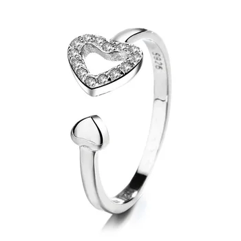 Argint 925 Inima Drăguț Cristal Declarație Inele Pentru Femei Fete Ziua Îndrăgostiților Cadou De Lux, Bijuterii En-Gros