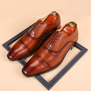 Bărbați Clasic Britanic de Afaceri din Piele Pantofi de Mens Retro Derby Pantofi Rochie Office Apartamente Oameni Petrecere de Nunta Oxfords UE Dimensiunea 37-48