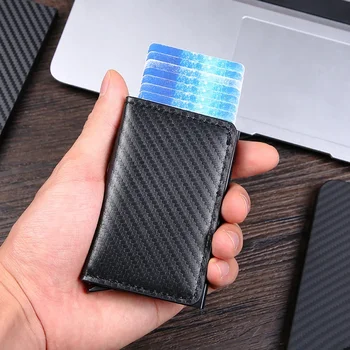 RFID anti-furt perie evacuată în mod automat bag cardul Ultra-subțire de card de credit metal bag cardul bărbați multi-card portofel din fibra de carbon