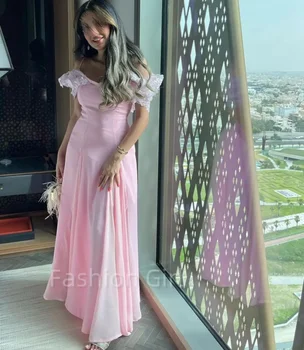 Elegant Șifon Roz Pe Umăr Lungime de Glezna Rochii de Bal Formale Rochii de Ocazie pentru Femei Temperament Rochii de Seara
