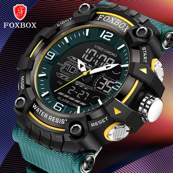 FOXBOX Bărbați Ceasuri Militare Curea Silicon Impermeabil Ceas de mana Casual Sport Cronograf Alarma Ceas Digital Relogio Masculino