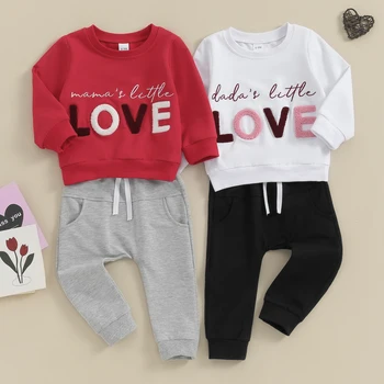 Copil drăguț Băieții Ziua Îndrăgostiților Seturi Maneca Lunga Scrisoare de Imprimare Pulover Tricoul Cordon Pantaloni Seturi de Îmbrăcăminte pentru Băieți 2024