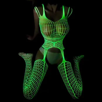 Sexy Strălucire în Întuneric Fishnet Body Femei Sexy Picioare Deschis Bodystockings Fierbinte Polul Dacne Petrecere de Club Luminos Sex Haine