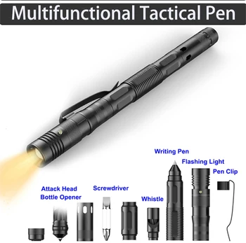 Militare Tactice Pen EDC Stilou cu LED-uri Lanterna Auto Aparare Întrerupător de Sticlă de Supraviețuire Pen Instrument Multifuncțional Fluier de Urgență