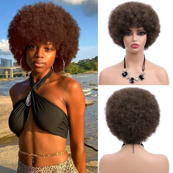 Scurt Peruci Afro Bouncy Pufos Pervers Cyrly Peruca Naturala Moale Gri-Alb 70 Sintetice Mare Peruca Afro Negru Pentru Femei