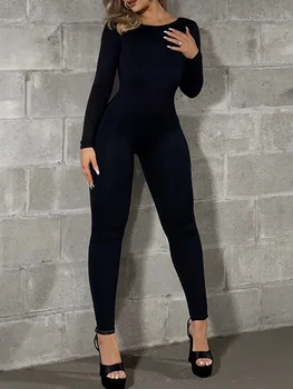 Noua Moda Pentru Femei De Primăvară De Toamnă Lungă Slab Salopeta Negru Cu Maneci Lungi, Spatele Gol Clubwear Bodysuit Prietenoase Cu Pielea Fierbinte De Vânzare S M L