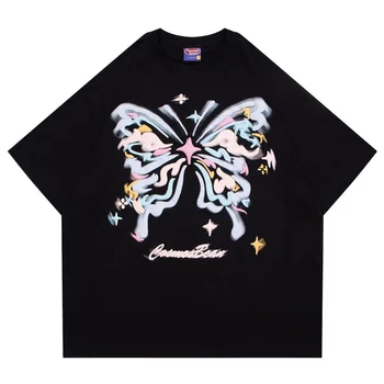 Violet Spumare Fluture Grafic T Shirt Hip Hop Amuzant Y2K Top Supradimensionat Casual Maneca Scurta Vara Tee Moda coreeană Cupluri