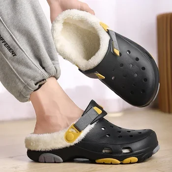 Toamna Iarna Barbati Scurt de Pluș Deget de la picior Închis EVA Papuci de casă 2023 Moda Noua Interioară Platforma Pantofi pentru Barbati Casual Acasă Bumbac Pantofi