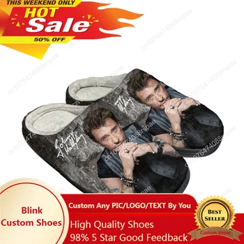 Johnny Hallyday Cântăreț de Rock Acasă Bumbac Personalizate Papuci Mens Sandale Femei Pluș de Imprimare 3D Casual incalzi Pantofii Termică Papuci de casă