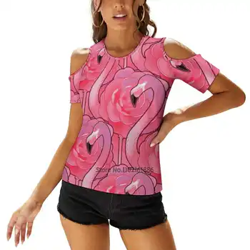 Grafica drăguț Flamingo Model de Tricou Femei Casual cu Mâneci Scurte Topuri V-Gât cu Fermoar Tee Doamnelor Pierde T Shirt Pink Africa