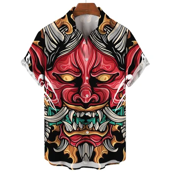 Hawaiian Retro Camasa Barbati Slim Fit Samurai Horror Japonez de Imprimare Camisa Masculina Supradimensionate Casual Harajuku Și Y2k Streetwear