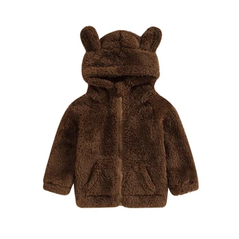 Copil Fată Băiat de Iarnă Fuzzy Coat 3D Bear Jacheta cu Gluga cu Fermoar Fleece Jachete de Pluș Îmbrăcăminte exterioară Cald