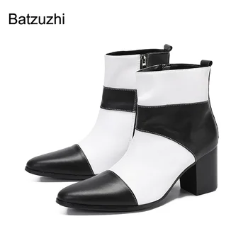 Batzuzhi Stil Britanic Oameni Noi Pantofi a Subliniat Deget de la picior Negru Alb din Piele Cizme Glezna Barbati pentru Cavaler/Petrecere si de Nunta, 38-46
