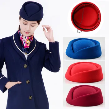 Stewardesa Pălărie Aer Hostess Lână Simțit Bereta Pălărie Însoțitor De Zbor Vintage Formale Uniformă Capace De Femei A Partidului Cosplay Accesorii