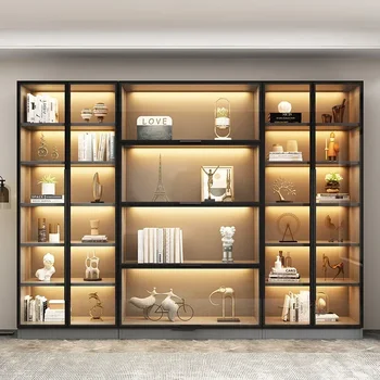 Combinate Bibliotecă Întreagă de Perete de Lumină de Lux Minimalist Modern, Camera de zi vitrină cu Ușă de Sticlă Mobilier Cabinet de Sticlă