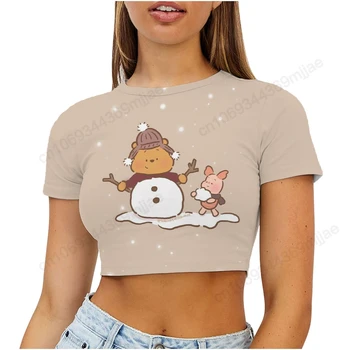 Winnie the Pooh pentru Femei T-shirt pentru Femei de Vara 2023 Disney Gât Rotund Sexy Femeie de Îmbrăcăminte Scurt Top T-shirt de Epocă Harajuku