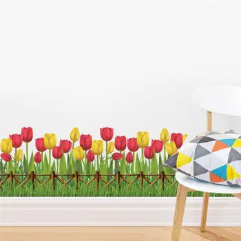 Vii Floare De Lalea Garduri Din Șipci Autocolante De Perete Acasă Magazin De Decoratiuni Dormitor Cu Ușă De Sticlă De Perete Din Pvc De Artă Murală Pastorală Decalcomanii