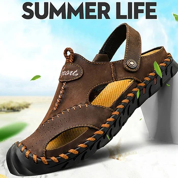 Autentice din Piele de Bărbați Clasic Sandale de Vara, Sandale de plajă Confortabil Barbati Pantofi de Apă de Mari Dimensiuni Moale în aer liber Bărbați Sandale Romane