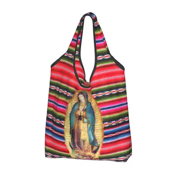 Reutilizabile Fecioarei De Guadalupe Virgen Maria Zarape Geantă De Cumpărături Tote Sac Portabil Fecioara Maria Catolică Alimentar Cumparator Saci