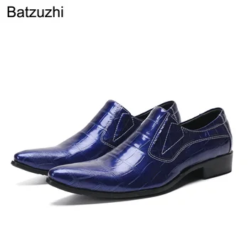 Batzuzhi a Subliniat Toe de Afaceri Formal Rochie din Piele Pantofi Barbati lucrate Manual pentru Bărbați Pantofi Piele Albastru Rochie Pantofi pentru Bărbați Alunecare!