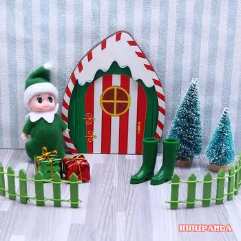 Miniatura DIY din Lemn Elf Ușa casă de Păpuși de Crăciun Costum de Păpuși de Casă, Mobilier de Grădină Accesorii Model de Jucării de Crăciun Xmas Decor