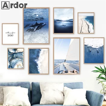 Albastru Inchis Langdscape Ocean, Plajă, Peisaj Marin Arta De Perete Panza Pictura Nordică Postere Si Printuri De Perete Imaginile Decor Cameră Poster