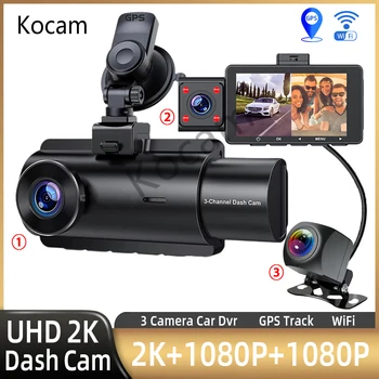 3 Canal Dash Cam Trei Camera Auto DVR, 2K+din Față Și din Spate Dual Lens 1080P Cu GPS WiFi IR Viziune de Noapte camera Video