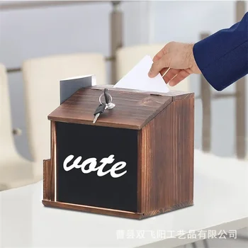 Retro din lemn masiv scrisoare cutie de agățat pe perete restaurant donație dragoste sugestie cutie cu cheie cutie de colectare carte de nunta cutie de lemn