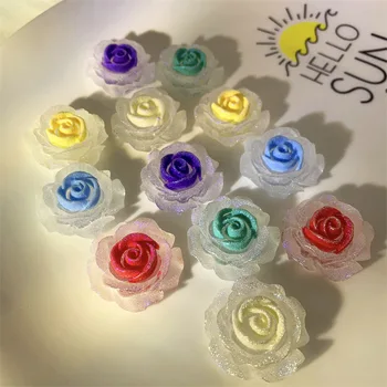 50pcs 26.5 mm lucios de culoare dual Noapte Strălucire floare trandafir rasina farmec flatback cabochon pentru meserii diy decor accesorii bijuterii