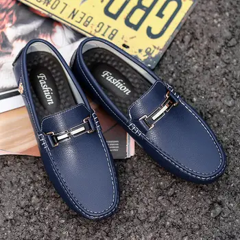 Moda Slip-on Mocasini Barbati din Piele Original, Casual Albastru Mocasini Pantofi Pentru Bărbați luminos Confortabil anti-alunecare pentru Bărbați Pantofi pentru Condus