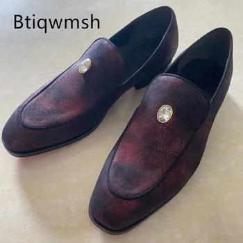 Stil Britanic Barbati Pantofi Deget A Subliniat Stras Diamant De Vin Rosu Cu Paiete, Pantofi Plat Masculin Moda Pantofi De Nunta