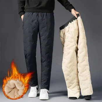 De Iarnă Bărbați De Lână Îngroșa Cald Pantaloni De Bumbac Noi Solidă Talie Elastic Vânt Impermeabil Dimensiuni Mari, Largi De Moda Casual, Pantaloni