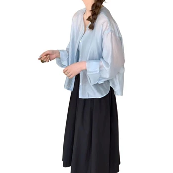 Primăvară Nouă, Raionul Feminin Gât Rotund Tricouri De Vânzare Fierbinte Simplitate Solidă Mâneci Lungi Avansate Sens Temperament Cardigan Subțire