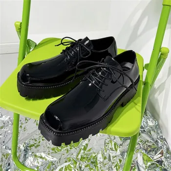 Deget De La Picior Pătrat Bărbați Negru Cizme Dantela-Up Om De Moda Cizme Scurte Impermeabile Mans Rochie Pantofi
