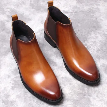 Manual Bărbați Glezna Din Piele Cizme De Alunecare Pe Negru Maro Ascuțite Om Casual Rochie De Boot Formale Chelsea Cizme Man Dress Up Pantofi