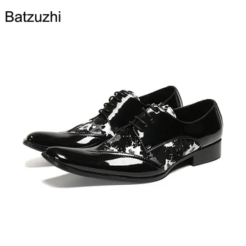 Batzuzhi Stil Britanic Pantofi Barbati Mici Square Toe Dantela-up Piele naturala Pantofi de costum Barbati Negru Formale de Afaceri/Petrecere/Nunta!