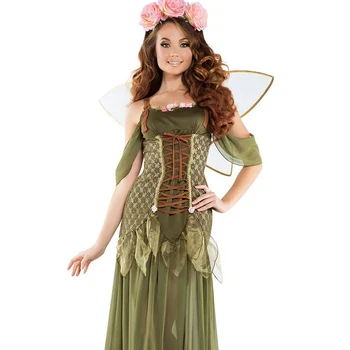 De Halloween Pentru Adulti Femei De Cosplay Fantasia De Lux Rochie De Zână Cosplay Costum Petrecere Înger Elf Floare Basm Pădure Verde Rochii