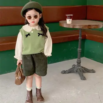 Fata Vesta 2023 Nou Toamna Stil De Moda Fetita Arc Pulover Copii Vesta Verde Îmbrăcăminte De Îmbrăcăminte Pentru Copii