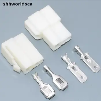 Shhworldsea 100Sets Conectori Auto 2P Mașină electrică Plug / Teaca terminal /Soclu / 6.3 mm de sex masculin + feminin conector