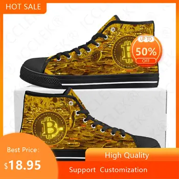 Cryptocurrency Bitcoin BTC Miner Monedă de Înaltă Top Adidasi Barbati Femei Adolescent Panza Adidas Casual Pereche de Pantofi Personalizate de Pantofi